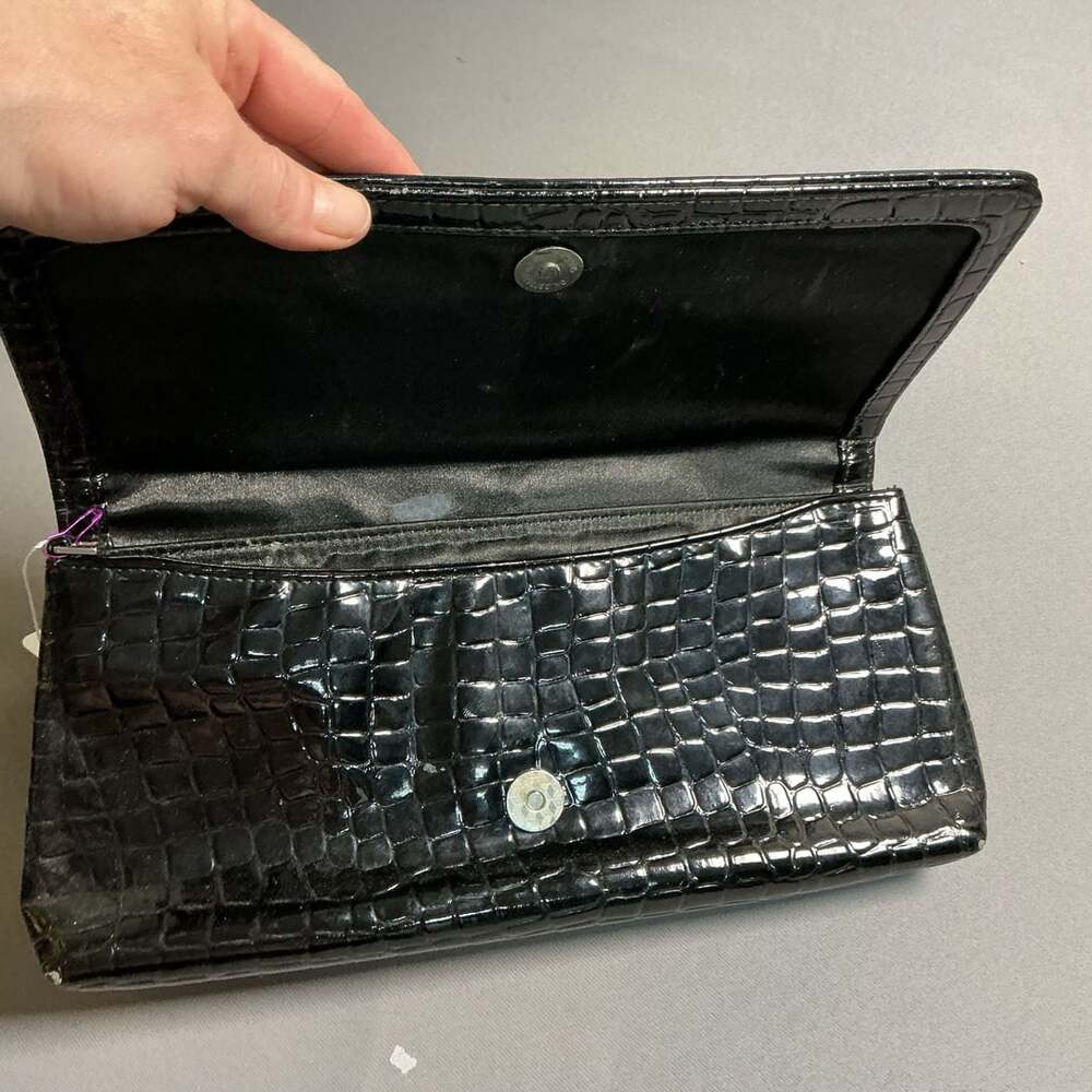 Kate Landry Black Faux Crocodile Embossed Clutch Purse Magnetic Closure